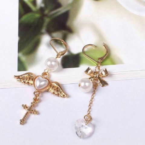 ANGELINE Cross and Angel earrings with pearl accent