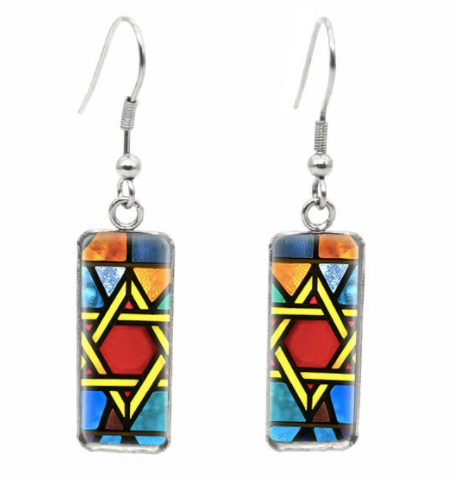 HAIFA Jewish Star Glass Rectangular Earring