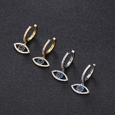 PROTECTION Blue & Black Crystal Evil Eye Earrings