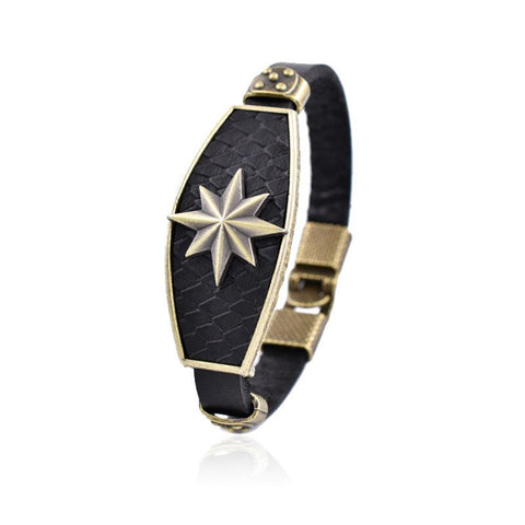 MAZ Mens Leather bracelet with Eight-pointed star