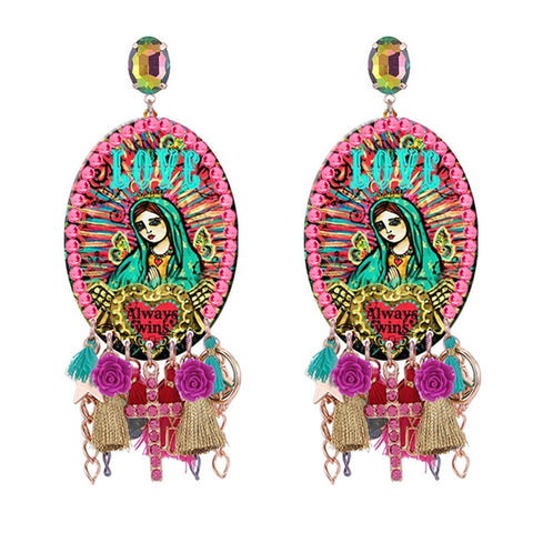 DONATELLA Religious Statement Earrings with tassels