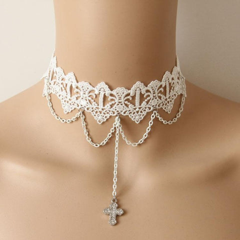 CHLOE -  Vintage Choker Necklace with Cross