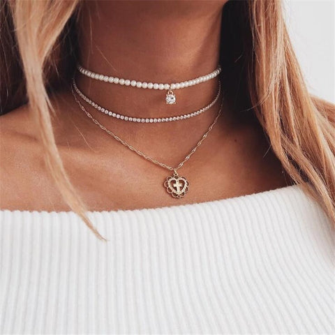 MELISSA Multi Layered Pearl & Heart Choker