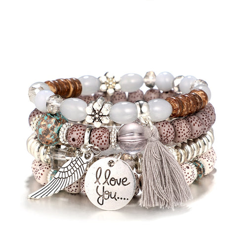 I HEART YOU Crystal and Bead Love Charm Bracelet