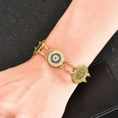 ZAINA Gold and Blue Crystal Coin Bracelet