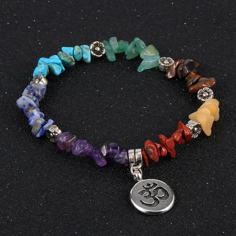 7 CHAKRAS Natural Gravel Chip Stone Bracelet