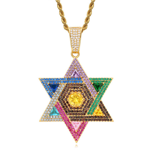 MULTI COLOR CZ Star of David Pendant Necklace