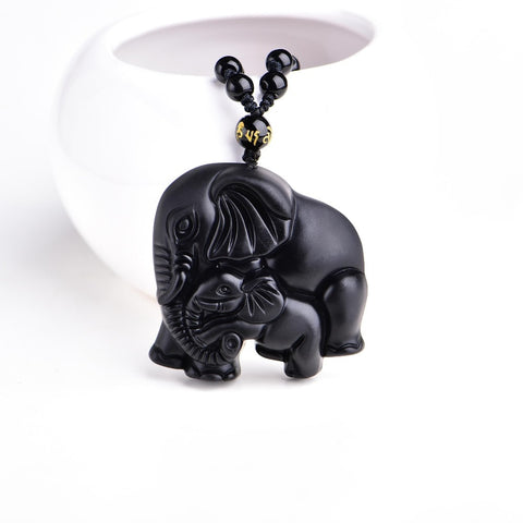 SACRED ELEPHANT Obsidian Diety Pendant Necklace