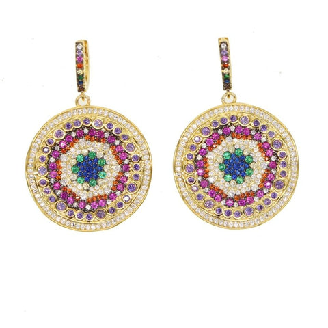 PAVE Bohemian inspired multi-color CZ drop earrings